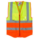 Warnschutz Weste 2-farbig, gelb / orange, mit Reisverschluß & vielen Taschen, Warnschutzklasse 2 - TOP