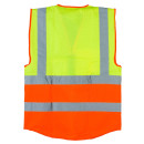 Warnschutz Weste 2-farbig, gelb / orange, mit Reisverschluß & vielen Taschen, Warnschutzklasse 2 - TOP
