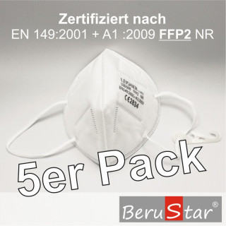 5er Pack FFP2 Atemschutzmaske, zertifiziert, PSA Kat III, ohne Ventil
